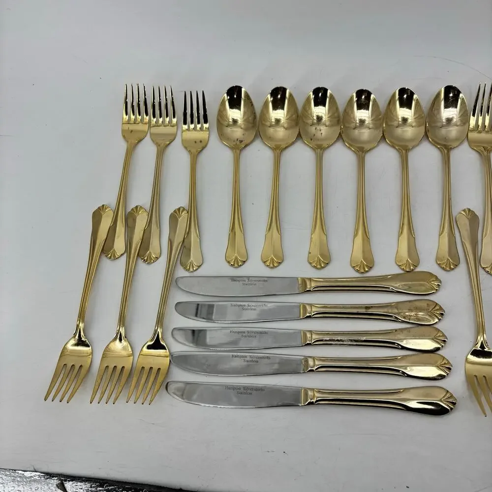 Hampton Silversmith Stainless Steel Gold Tone Flatware Spoon Fork